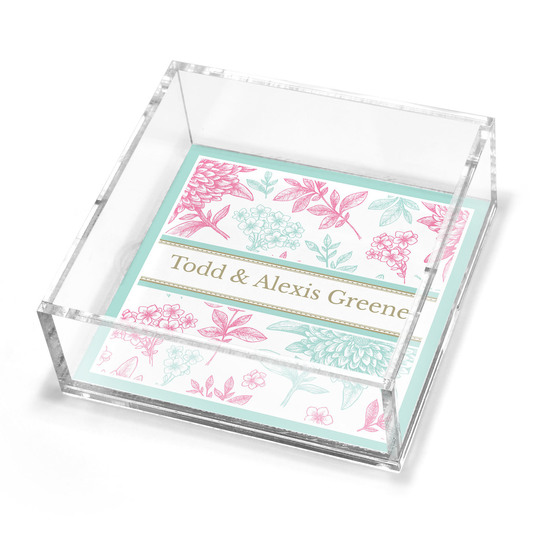Mint & Raspberry Pom Poms Petite Lucite Trinket Tray